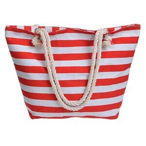 Beachy Striped Tote Bag- Red/White - XL - Rope Handles - NWT
